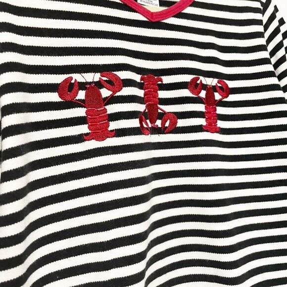 Vintage Striped Lobster Embroidered Striped 3/4 Sleeve Nautical Top XS Summer - Picture 2 of 8